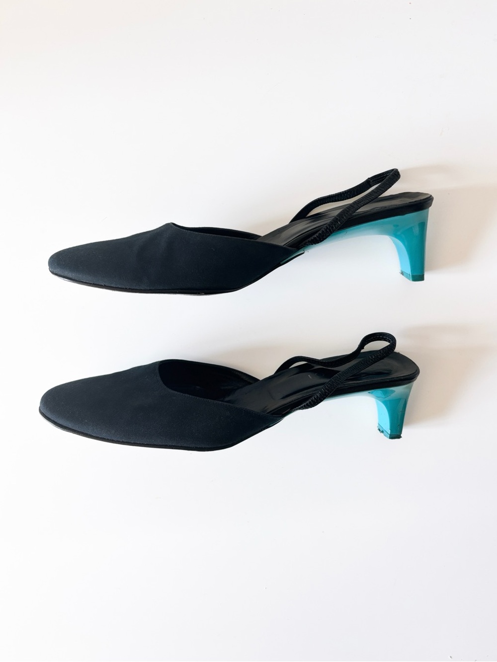Gucci Black Slingback Pumps with Light Blue Heels